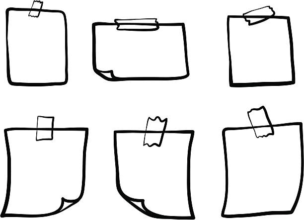 ilustrações de stock, clip art, desenhos animados e ícones de nota de papel e pegajoso fita - isolated on white white background six objects group of objects