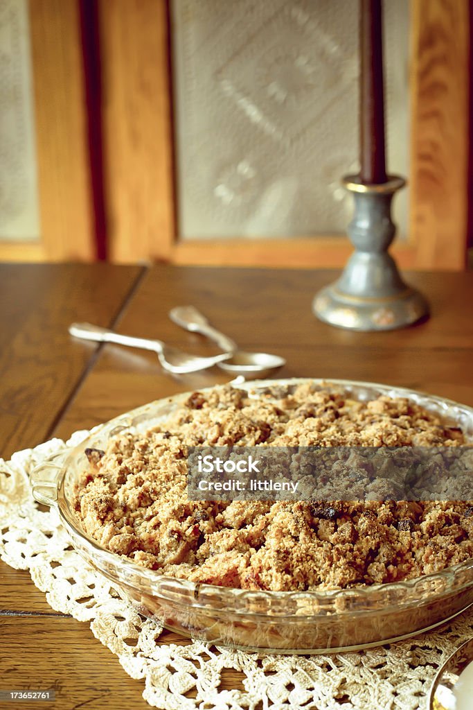Crumb Topped Apple Crisp Pie Crumb topped apple crisp dessert in setting Apple - Fruit Stock Photo