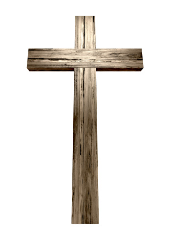 A wooden cross on an isolated background