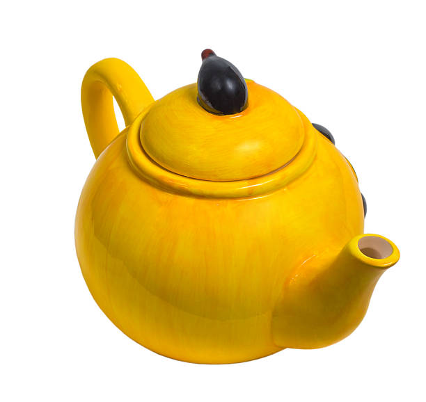 kettle yellow ceramic teapot tea isolated