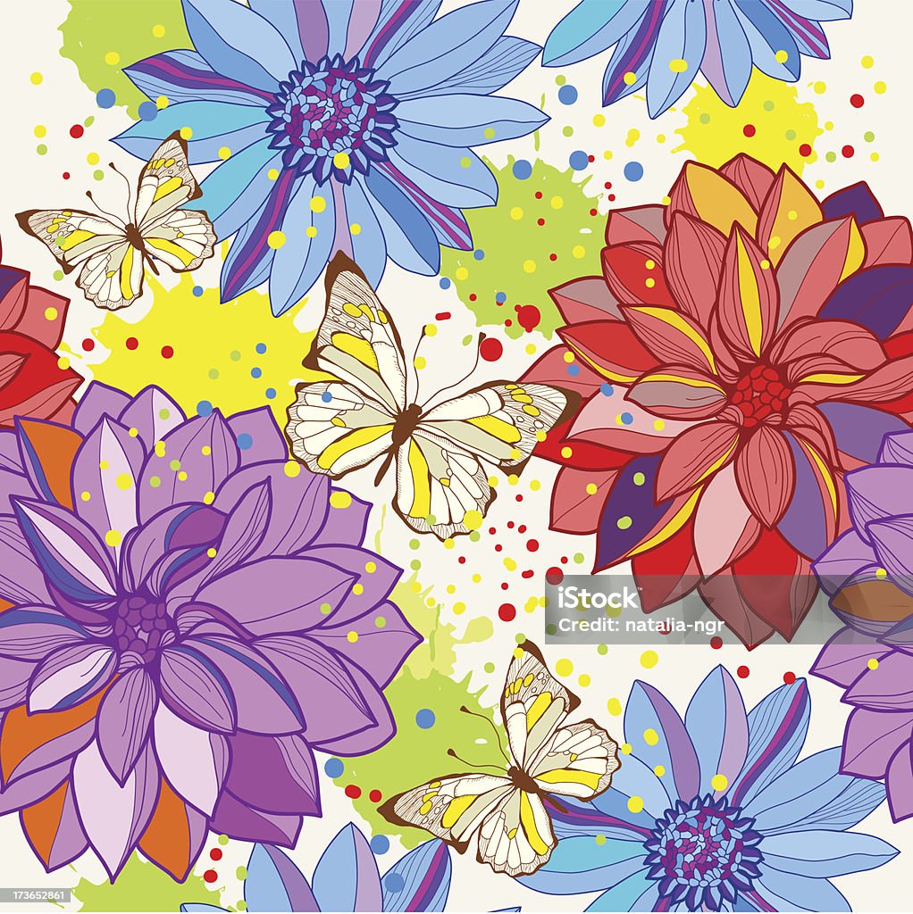 Vecteur sans couture avec fleurs et des papillons - clipart vectoriel de Art libre de droits