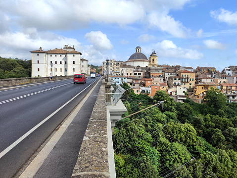 View of Ariccia historical centre from the Ariccia bridge. It's a town in the Alban Hills of the Lazio. One of the Castelli Romani towns, Ariccia is located in the regional park known as the \