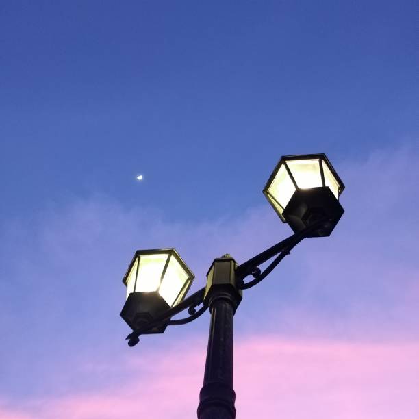 lamp with pink sky and the moon