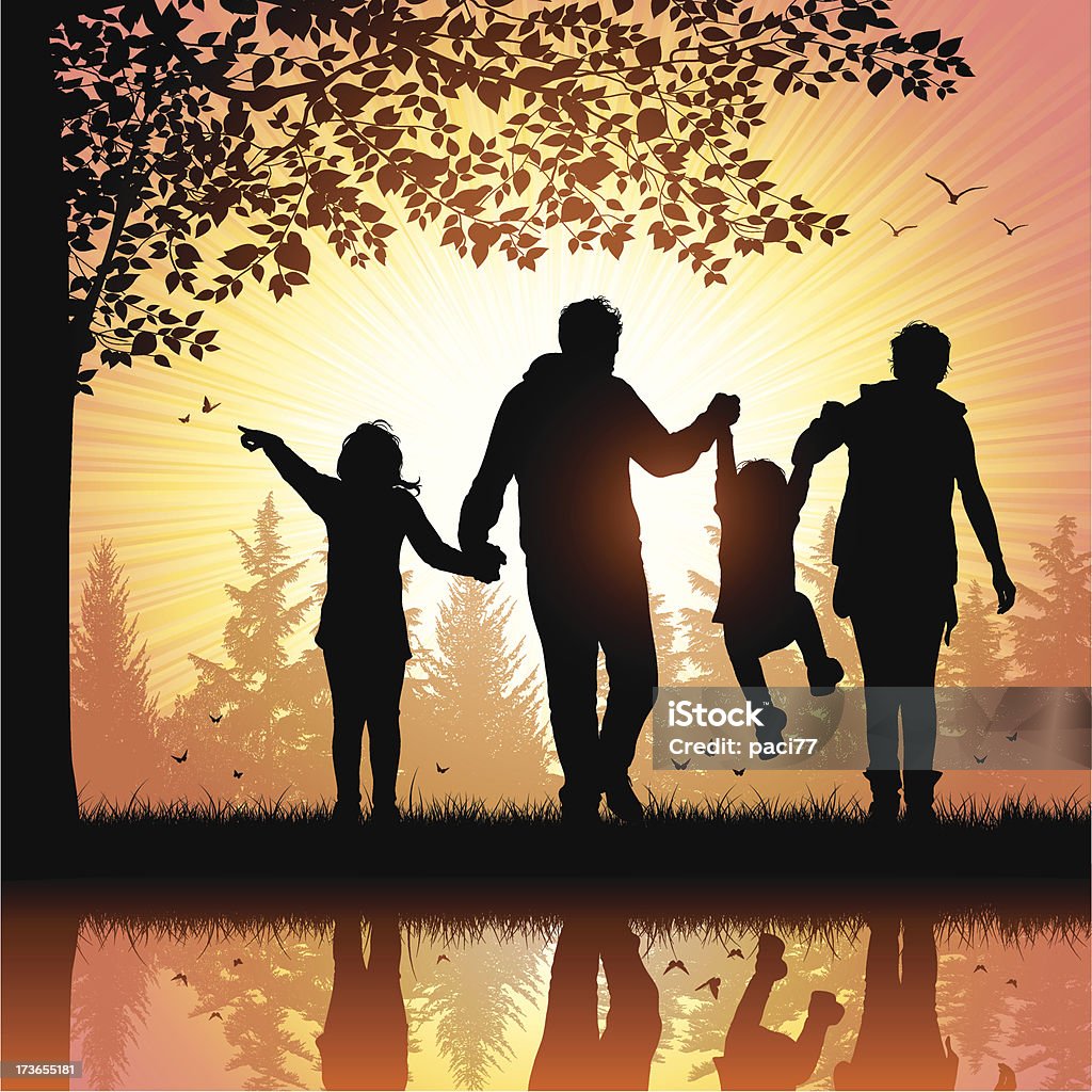 Happy Family Vector illustration silhouettes of happy young family walking in the park. Hi-Res jpeg included (5200 x 5200 px) Family stock vector