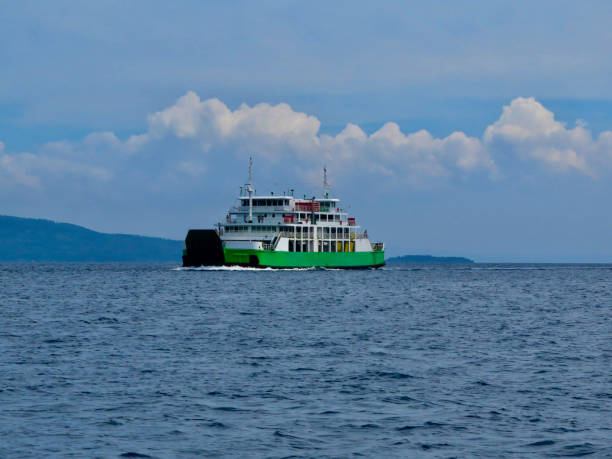 istock Cargo-passenger ferry on the open sea. 1736553646