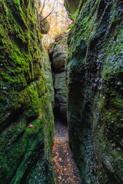 istock rock city park, olean , NY, fall season forest, gigantic rock formations 1736557762