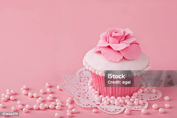 Cupcake With Pink Flowers Stock Photo - Download Image Now - Antique, Baking, Cake