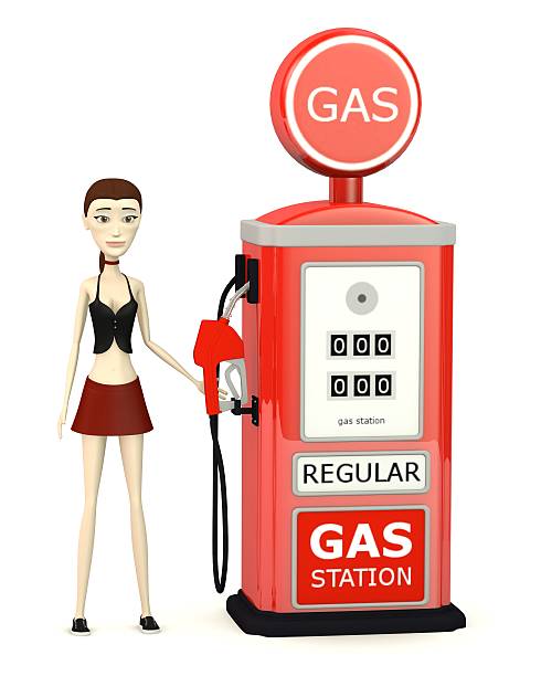 istock cartoon character with gas station 173657386