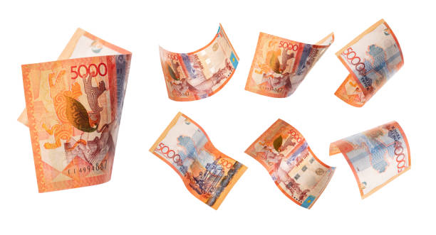 istock Flying 5000 tenge on white background. Kazakhstan money. Front side and wrong side 1736576393