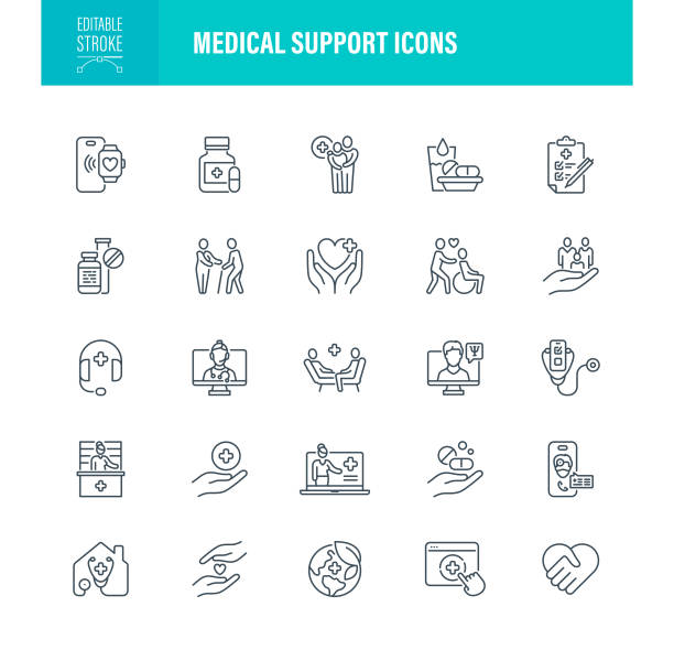 Medical Support Icons Editable Stroke vector art illustration