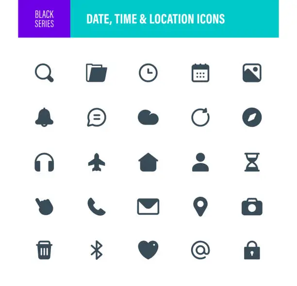 Vector illustration of Time, Date and location Icons