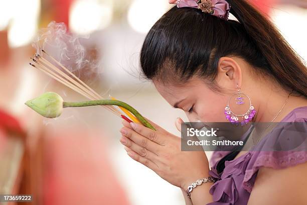 Asian Woman Praying Stock Photo - Download Image Now - Buddha, Human Hand, Incense
