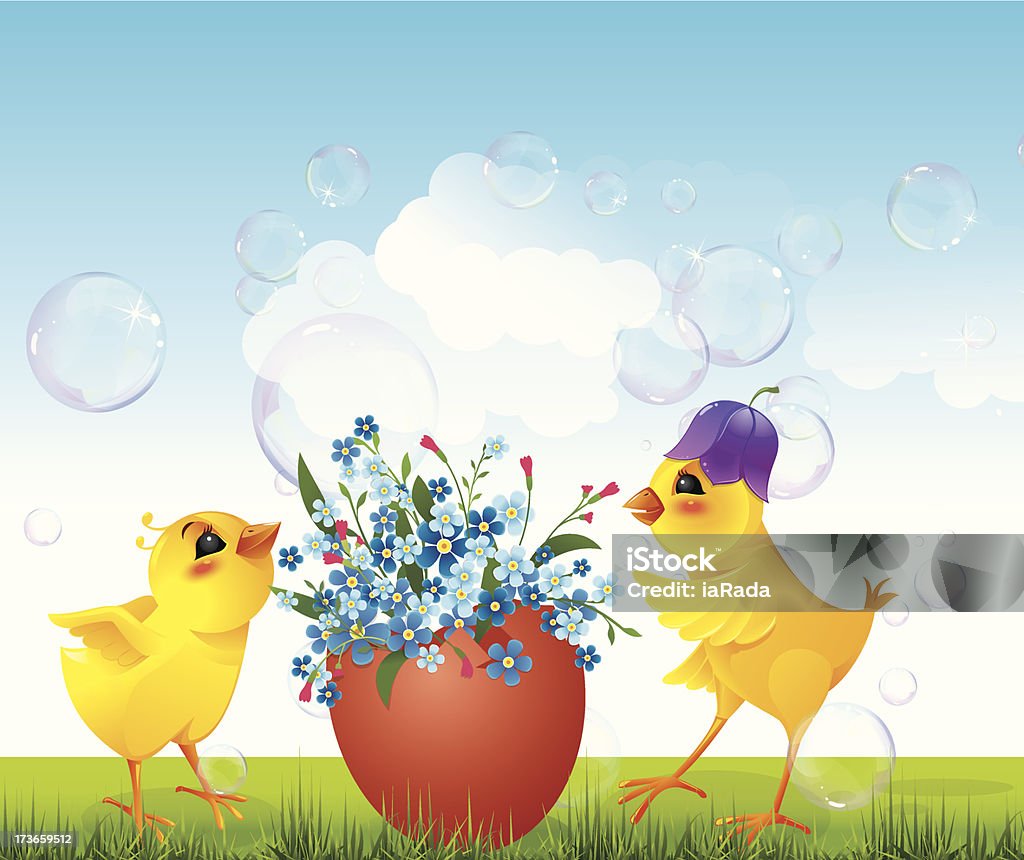 Galinhas e ovos floral no Prado - Royalty-free Animal arte vetorial