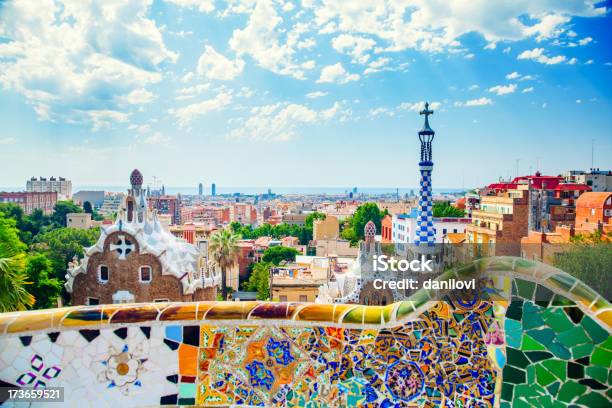 Panoramic View Of Park Guell In Barcelona Spain Stock Photo - Download Image Now - Barcelona - Spain, Park Guell, Sagrada Familia - Barcelona