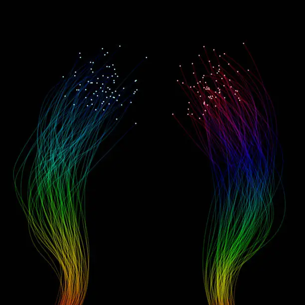 Vector illustration of Rainbow-colored communication fibers illustrating connection.