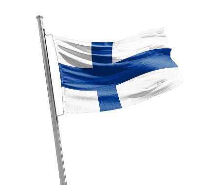 Finland national flag waving with mast.
