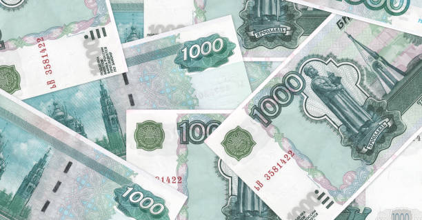 Russian ruble money background banknotes stock photo