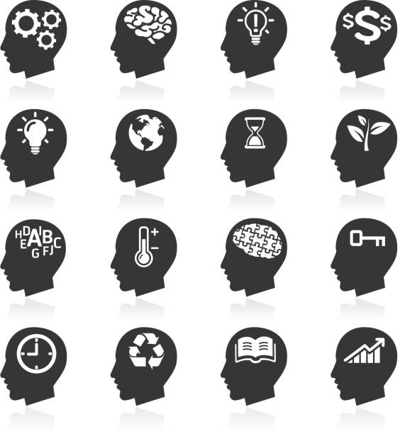 Thinking Heads Icons. Thinking Heads Icons. puzzle silhouettes stock illustrations