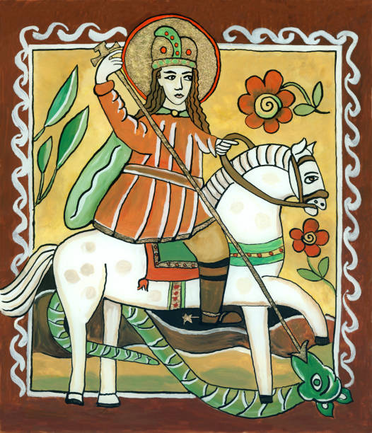 ilustrações, clipart, desenhos animados e ícones de st. george - painted image traditional culture art dragon