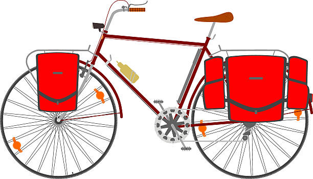ilustraciones, imágenes clip art, dibujos animados e iconos de stock de excursiones en bicicleta - saddlebag