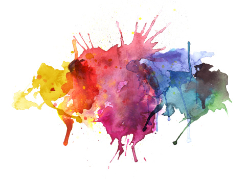 Colorful watercolor splashes abstract painting.