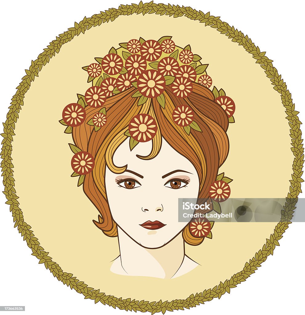 Femme avec des fleurs dans les cheveux. - clipart vectoriel de Adulte libre de droits