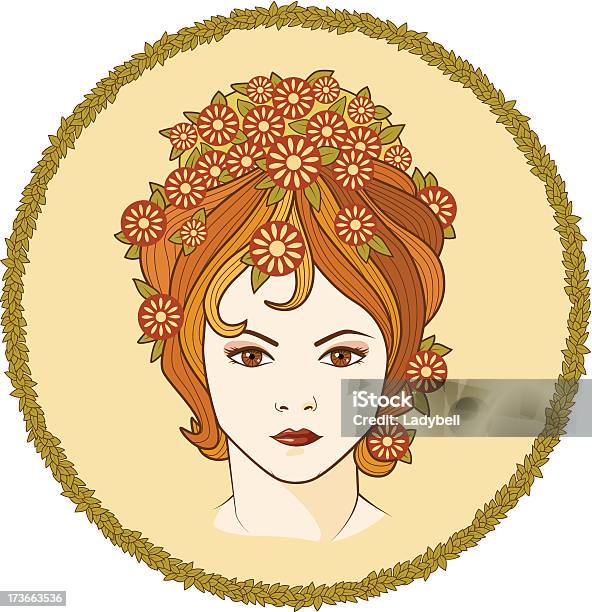 Femme Avec Des Fleurs Dans Les Cheveux Vecteurs libres de droits et plus d'images vectorielles de Adulte - Adulte, Adulte d'âge moyen, Beauté
