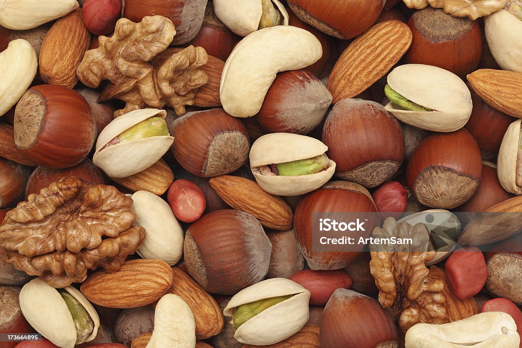 Nuts. Background Natural background made from different kinds of nuts Almond Stock Photo