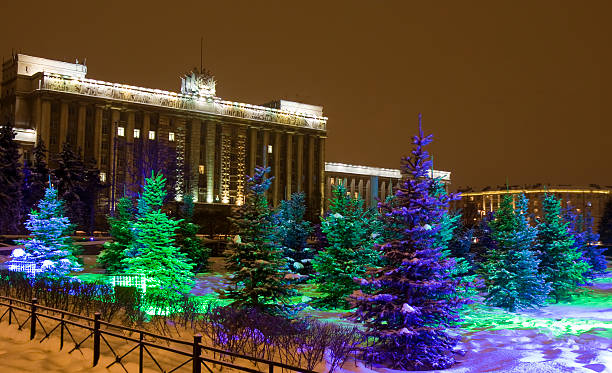 Winter night in St. Petersburg St. Petersburg, Russia, Moskovskaya square at night in winter. moskovskaya stock pictures, royalty-free photos & images