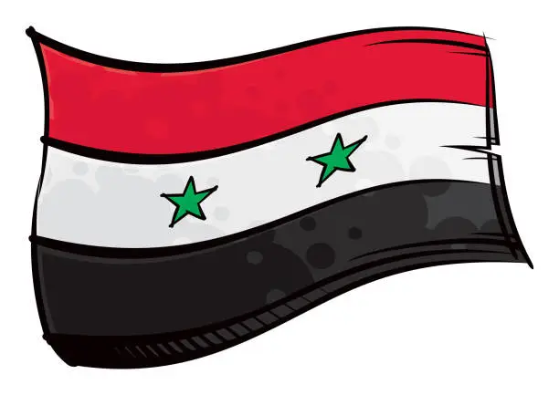 Vector illustration of Painted Syria flag waving in wind