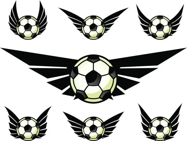 Vector illustration of Soccer balls with wings