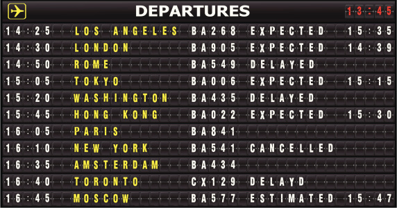 The Display Board In An Airport With Departure. See also