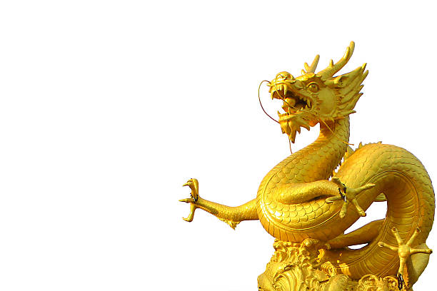 istock Golden gragon statue on white background 173668217