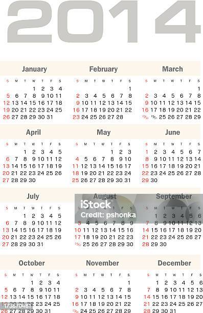 Calendar 2014 Stock Illustration - Download Image Now - 2014, April, August