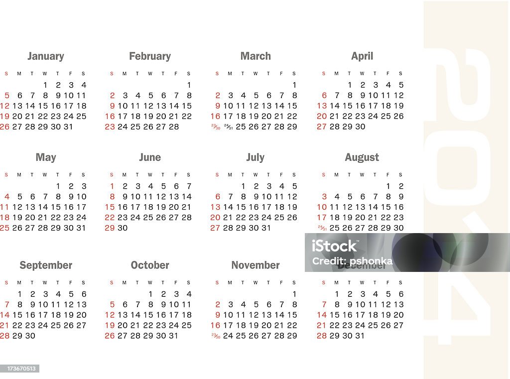 Calendario 2014 - arte vettoriale royalty-free di 2014