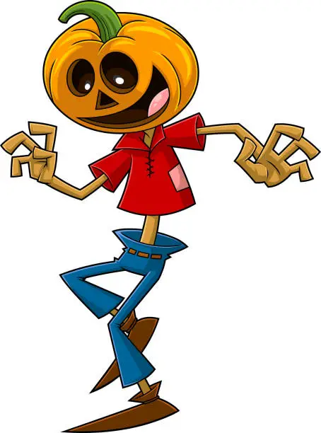 Vector illustration of Happy Jack O Lantern Cartoon Character Dancing
