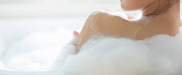 Women bathing in the bathtub she relaxing