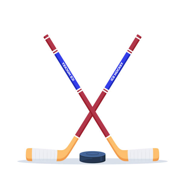 istock Ice Hockey puck and sticks. Sport symbol. Vector Illustration isolated on white background. 1736723238