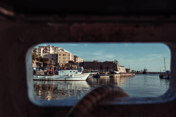 Fishing industry: trawler boat at harbor of Civitavecchia in the Mediterranean Sea