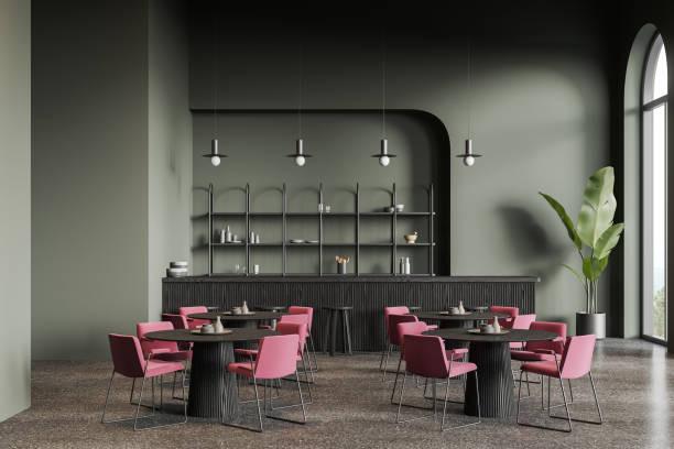 istock Green cafe interior with bar and tables 1736736981