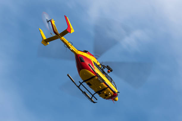 istock Rescue helicopter flying at low altitude and high speed 1736736987