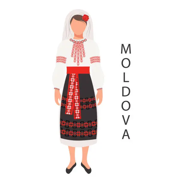 Vector illustration of A woman in a Moldavian national traditional costume. Culture and traditions of Moldova. Illustration