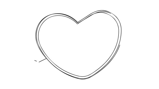 Bicycle animation. The red bicycle exits from right to left and love hearts fly out of the bicycle basket. Animated drawing of love arrow piercing heart isolated on white background.
