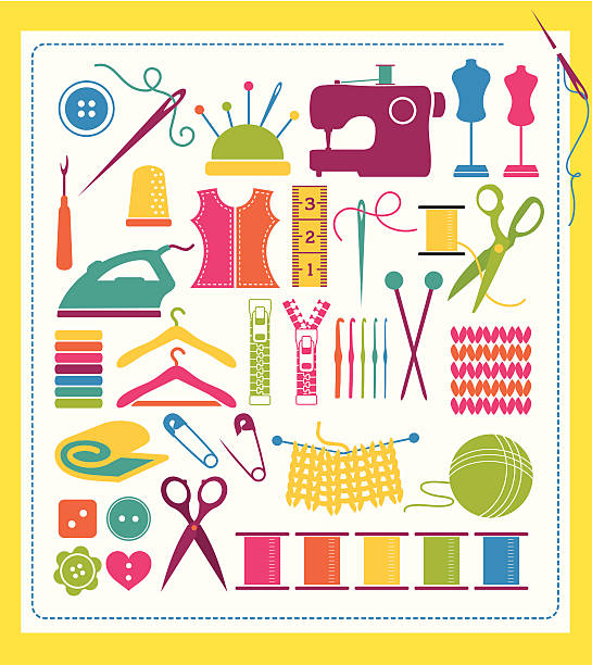 ilustrações de stock, clip art, desenhos animados e ícones de elementos de design de costura - sewing sewing machine machine sewing item