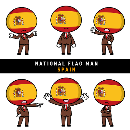 Illustration set of human characters personifying the national flag written on a white background