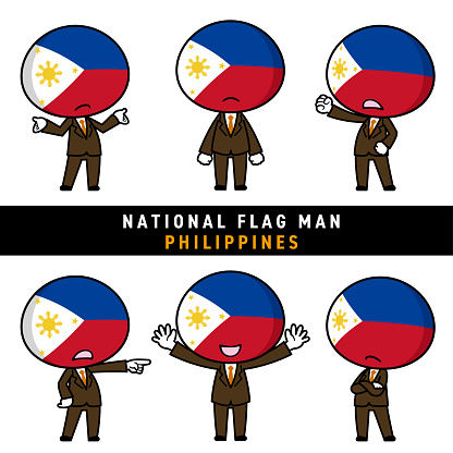 Illustration set of human characters personifying the national flag written on a white background