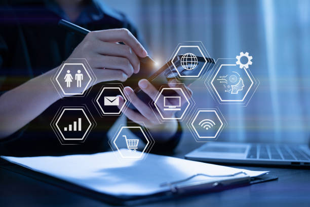 istock Digital transformation technology strategy, Person using laptop, tablet and smartphone with of things. transformation of ideas and the adoption. 1736759103