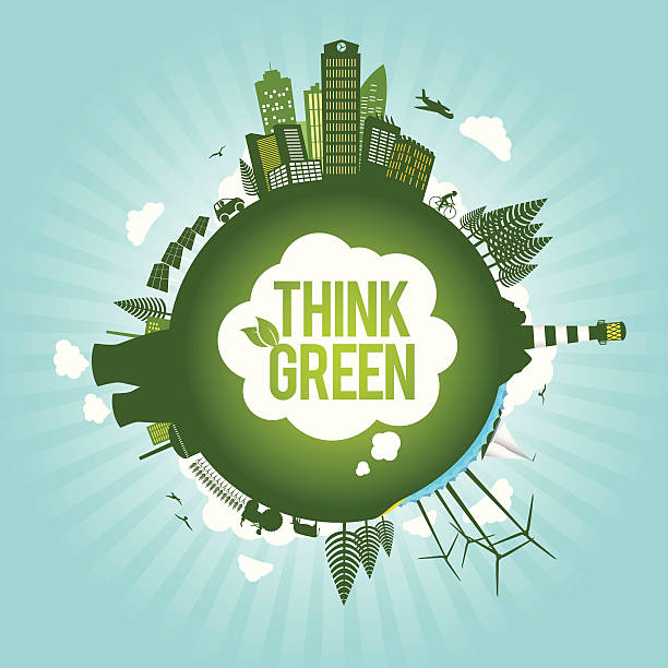 ilustrações de stock, clip art, desenhos animados e ícones de mundo verde, o conceito de energia sustentável do ambiente - thinking green