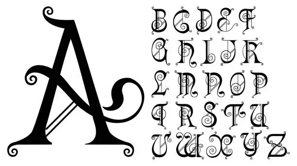 Vector illustration of Vintage decorative font. Vector set of letters. Luxurious alphabet royal font for card, invitation, monogram, logo, design.