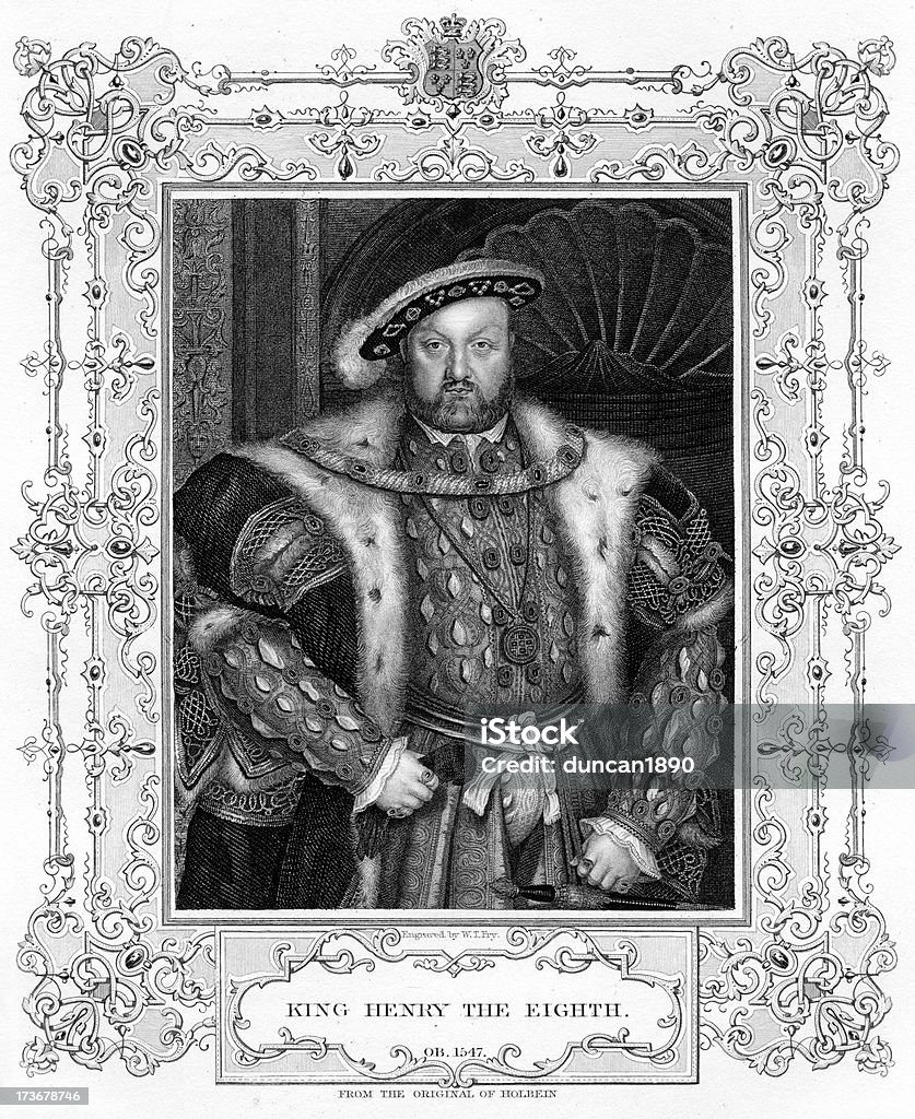 Henry VIII БОЛЬШОЙ К�РОВАТЬЮ (King SIZE - Стоковые иллюстрации Стиль тюдор роялти-фри